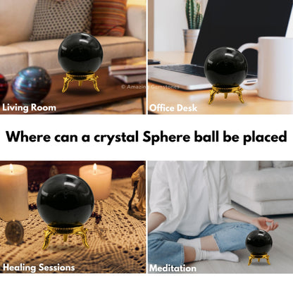 Amazing Gemstone Black Tourmaline Crystal Ball with Stand - 2" Inches Crystal Sphere Meditation Balls for Witchcraft and Decorative Balls