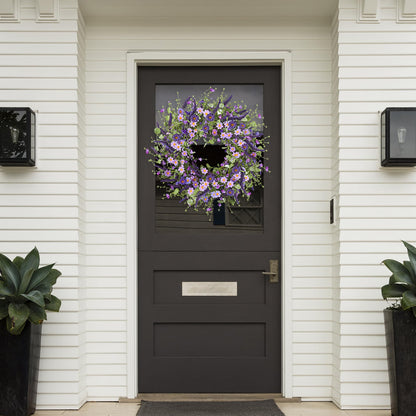 Sggvecsy Purple Daisy Wreath 24 Inch Spring Summer Wreath with Fake Silk Floral Green Eucalyptus Leaves and Lavender for Front Door Window Wall Wedding Farmhouse Festival Decor