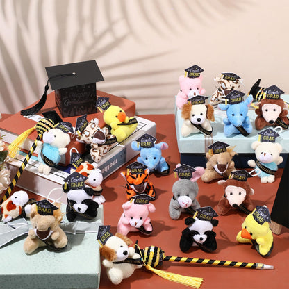 MiniInflat 12 Pcs Mini Graduation Stuffed Animal Bulk Tiny Congrats Grad Plush Small Animal Doll Keychain with Grad Hat for 2026 Graduation Party Favors Prek Kindergarten Classroom Exchange Gift