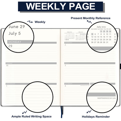 Planner 2026-2027 - Planner Weekly and Monthly 2026-2027, Jul 2026 - Jun. 2027, 8.5" x 11", Academic Calendar, Leather Cover Planners with Thick Paper, Back Pocket with Notes Pages - Grey