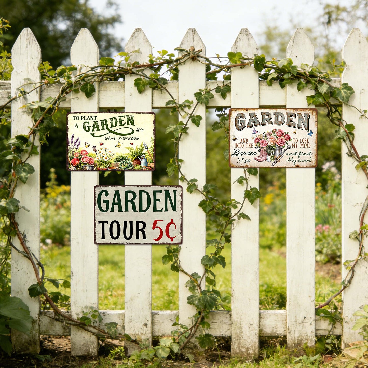 Garden Signs for Outside Gardening Gifts for Plant Lovers Women Metal Garden Tin Sign Wall Art Decor And Into The Garden I Go To Lose My Mind And Find My Soul Sign Funny Flower Yard Signs 8x12 Inch
