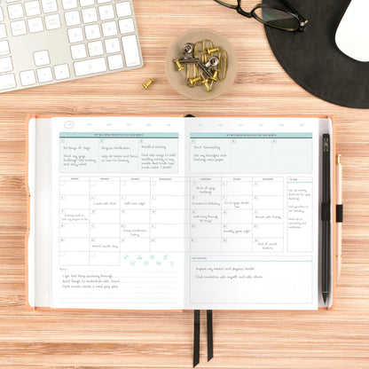 AT-A-GLANCE Wellness Journal, Undated Planner Weekly & Monthly, Self-Care Tracker for Mental & Physical Health, 5-3/4" x 8-1/4", Foundation, Peach (FDH-200)
