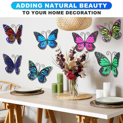 Jetec 8 Pcs Metal Butterfly Wall Decor 6.5 Inch Outdoor Butterflies Wall Art Sculpture 3D Butterfly Hanging Decoration for Spring Outside Fence Garden Yard Home Patio Balcony(Lovely Style)