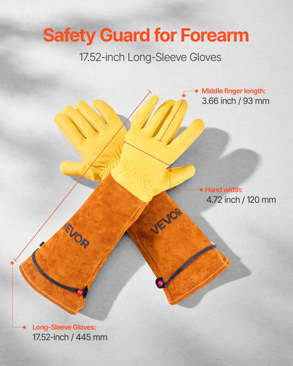VEVOR Gardening Gloves, Thorn Proof & Puncture Resistant Garden Gloves with Elastic Cuff, 17.5 in Long-Sleeve Glove Rose Pruning Glove for Men & Women Weeding Digging Planting, Size M