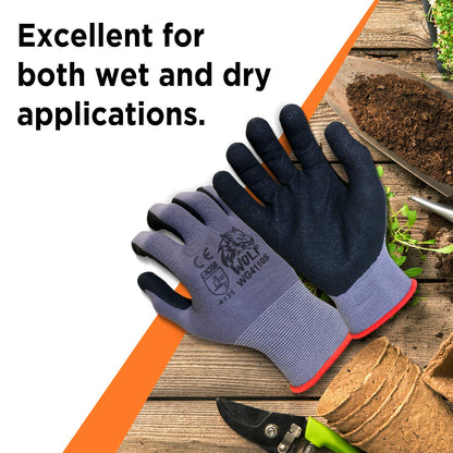 WOLF 13-gauge Ultra-Thin Nitrile Foam Coated Palm Grip Glove Multi-Purpose (12, Small)