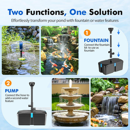 FEOXSHAL Pond Filter with Fountain Pump Kits, 50W 660GPH Pond Pump and Filter Kit with Submersible Water Pump Flow Ajustable for Outdoor Ponds Koi Pond Garden Fish Tank Water Features