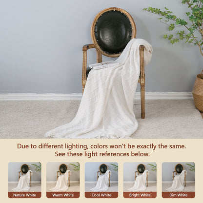 inhand Knitted Throw Blankets for Couch and Bed, Soft Cozy Knit Blanket with Tassel, Off White Lightweight Decorative Blankets and Throws, Farmhouse Warm Woven Blanket for Men and Women, 60"x80"