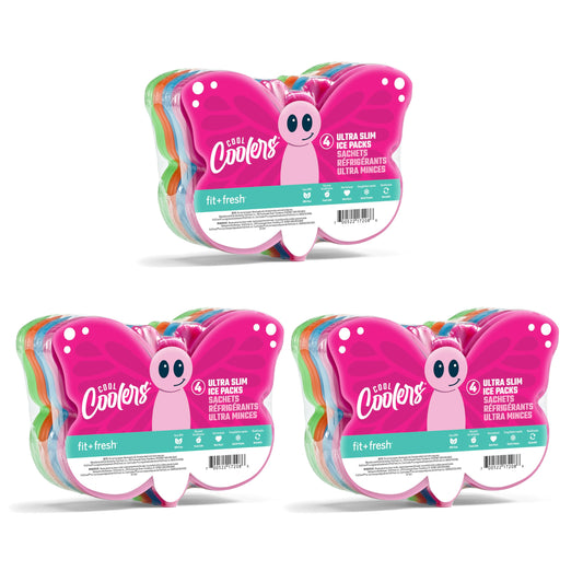 Cool Coolers by Fit & Fresh Kids Lunch Box Ice Packs, Slim Shaped Freezer Pack for Lunch Bags and Coolers 12 Pack Butterfly