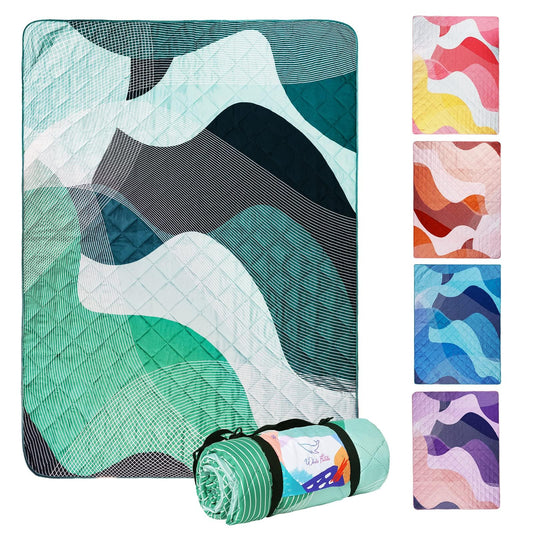 Whale Flotilla Extra Large Waterproof Picnic Blankets 60"x80", Foldable Lightweight Outdoor Blanket for Camping, Hiking, Traveling, Soft Portable Easy to Clean Picnic Mat for Beach Grass Park, Green