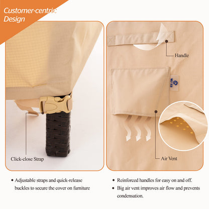 WJ-X3 Patio Chair Cover, Outdoor Lounge Cover, Heavy Duty, Waterproof Lawn Chair Covers, 36W x 40D x 36H, Beige/Coffee, 2-Pack