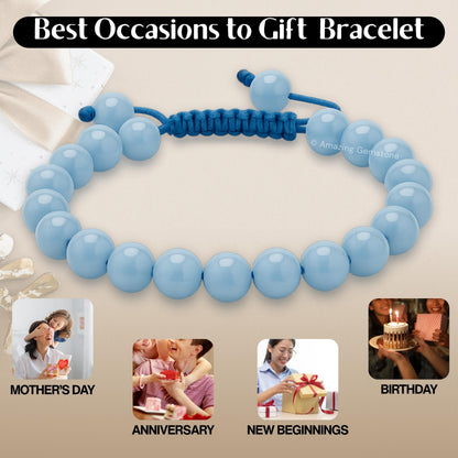 Amazing Gemstone Angelite Bracelet for Women Men's Gifts - Protection Healing Crystal Bracelet - 8mm Gemstone Beaded Adjustable Bracelet Pulseras Para Hombres Mujer Stocking Stuffers
