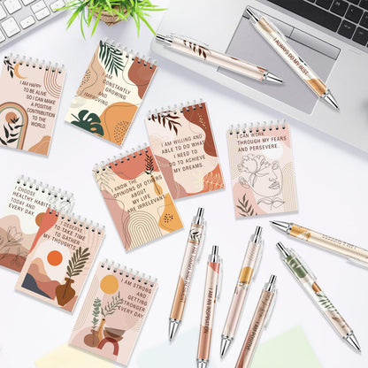 Lebsitey 48 Pcs Positive Inspirational Notebooks and Pen Set Gratitude Mini Notebooks with Pens Encouragement Notepads Daily Affirmations Journal for Women Stress Relief Self Care
