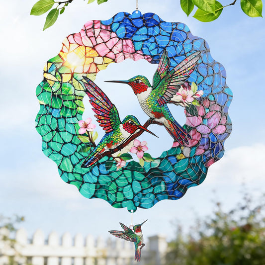 Hummingbird Wind Spinners Outdoor for Mother's Day, IDEA SHOW 12In Stainless Steel Wind Spinners, 3D Kinetic Hanging Spinners Sculpture for Women Mom, Metal Garden Decor Ornaments for Patio Yard Art