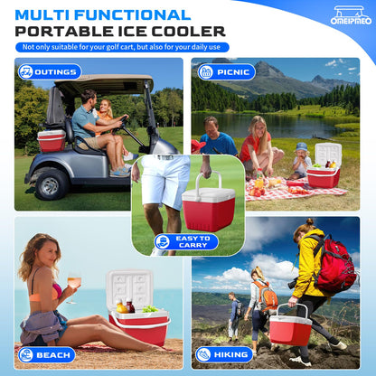 Upgrade 15L Golf Cart Cooler, Portable Golf Cart Ice Chest with Mounting Bracket, Ice Packs, 15 Quart Large Capacity Strong Insulation Ice Cooler Fits Club Car EZGO Yamaha (Red Golf Cart Cooler)