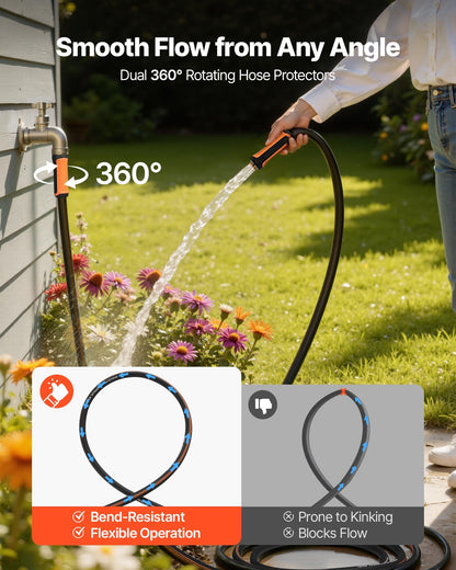 VEVOR Garden Hose, 75 ft 5/8" Heavy Duty 4-Layer Rubber Water Hose, 150PSI Working & 600PSI Burst, Flexible & Non-kink Outdoor Waterhose with 3/4" Fitting, Lightweight Hoses for Gardening Cleaning