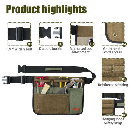 Paxiyu Garden Tool Belt for Men & Women, Denim Wide Adjustable 5-Pocket Waist Garden Apron - Heavy Duty Tool Pouch for Gardening, DIY, Carpenter, Woodworking, Painting, Seamstress, and Crafts (Green)