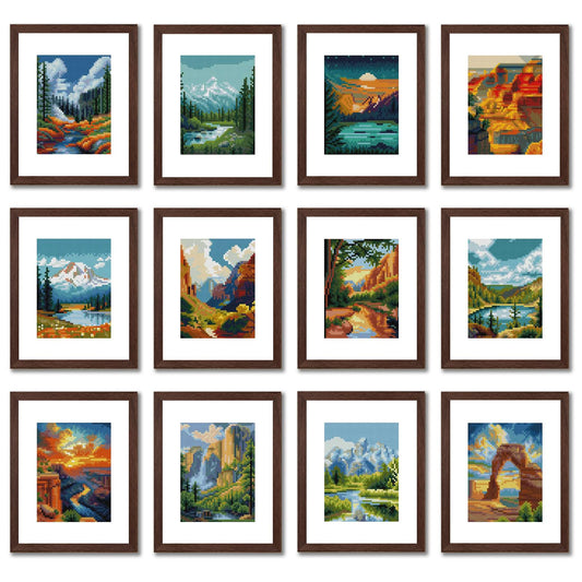 Aestalrcus 12 Pcs Small Diamond Art Kits, National Park Landscape Diamond Art Kits for Adults, DIY Square Diamond Painting 3-Hour Gem Painting for Gift Home Desktop Decor 6.7x8.3 Inch(Without Frame)
