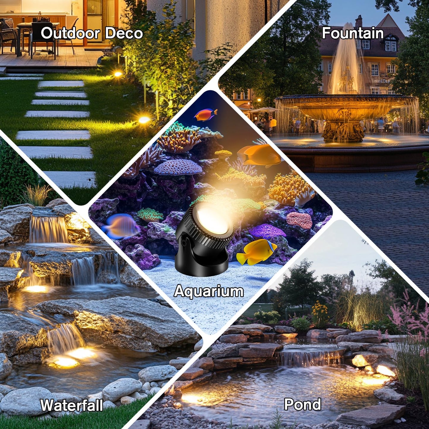 POPOSOAP 3-in-1 Solar Pond Lights, Warm White Underwater Pond Lights, IP68 Waterproof LED Fountain Lights for for Pond, Fountain, Pool Waterfall Decoration Garden Patio (3 Lights)-P63H