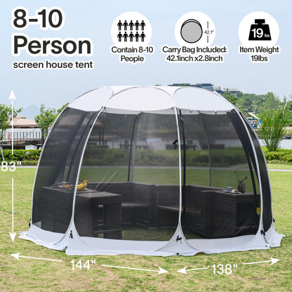 Alvantor 12'x12' Pop Up Screen House Tent, Instant Outdoor Gazebo with Mosquito Netting & UPF 50+ Sun Protection, Portable Canopy Shelter for Patio, Backyard, Camping (8-10 Person),Grey