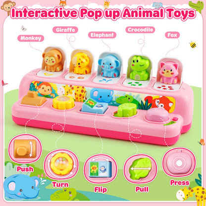 Duchong Toys for 1 Year Old Girls, Interactive Pop Up Toy with Music & Light, Montessori Learning Toys for Infant Baby Toddler 9-12-18 Months, First 1st Birthday Gifts for Girls Boys