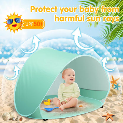 Baby Beach Tent with Pool, Pop Up Sun Shelter UPF 50+ UV Protection for Infant Toddlers, Portable Shade Tent with Carry Bag for Beach Outdoor Travel