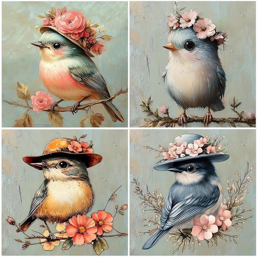 DAZZLEDOTS 4 Pack Bird Diamond Art Kits for Adults, 5D Bird Diamond Painting Kits for Beginners, Vintage DIY Full Drill Dots Gem Art Paint by Diamond for Home Wall Decor 12 x 12 Inch