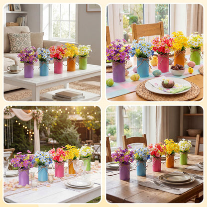 Ferrochef 30 Pcs Spring Centerpiece for Table Spring Office Decoration Galvanized Metal Flower Bucket with Artificial Daisy Flower Bunny Pick, Springs Floral Arrangement for Wedding Birthday Party