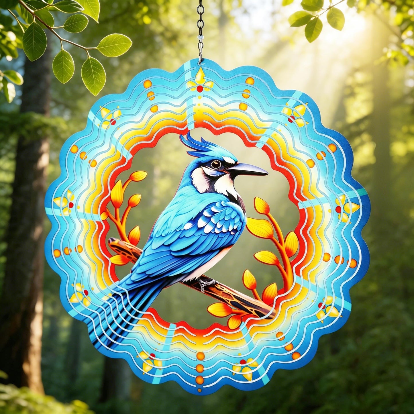 Metal Wind Spinners Hanging,12 Inch 3D Stainless Steel Blue Bird Wind Spinner Gifts for Women Mom Grandma Blue Jay Garden Decor Wind Sculpture Decoration for Yard Art, Outdoor, Porch, Backyard, Patio