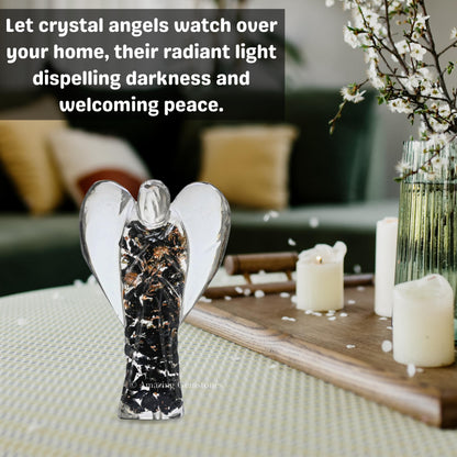 Amazing Gemstone Black Tourmaline Guardian Angel Figurine Pocket Crystal Angel for Protection - Orgone Guardian Angel with Orgonite Layer and Natural Crystal for Healing Gift (2 Inch, Organite)