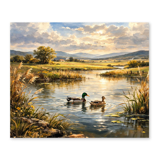 FUHYGU Rustic Mallard Duck Diamond Art Kits for Adults Beginners, Gifts for Duck Lovers, Countryside Lake Wildlife Waterfowl DIY Gem Diamond Painting Art Kits for Farmhouse Wall Decor, 11.8x9.8 Inch