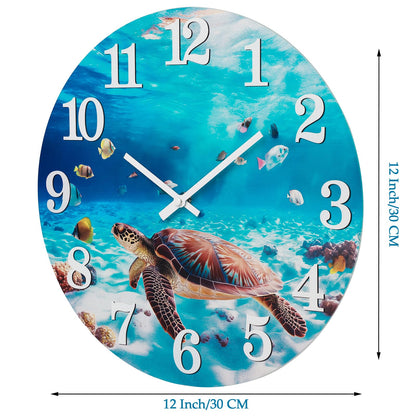 Yoiolclc Outdoor Clock Waterproof Ocean Nautical Wall Clocks for Patio Pool Garden Bathroom Home Decor(12 Inch,Blue,Sea Turtle)