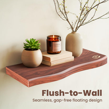 PERFECTION PLACE Live Edge Floating Wall Shelf – Solid Wood for Farmhouse, Modern, or Rustic Home Decor – with Natural Grain 18"