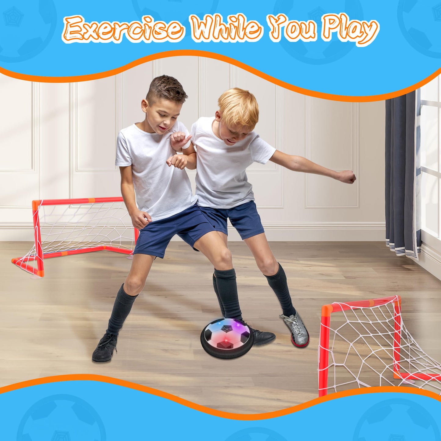 Nazano LED Hover Soccer Ball, Floating Soccer Set with 2 Goal Soccer, Indoor Soccer Game for Young Boys and Girls, Birthday Gifts for Young Kids, Toys Gifts for Ages 3-12