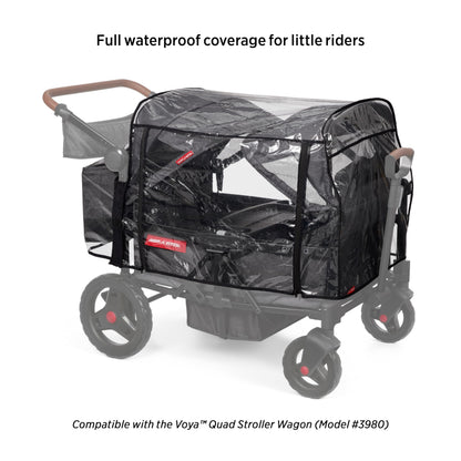 Radio Flyer Voya Quad Stroller Wagon Rain Cover with Storage Bag, Black, Waterproof Stroller Cover for 4-Seater Wagon, Fast-Drying Design, Zippered Side Panel for Easy Access