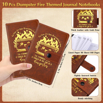 Colarr 10 Sets Dumpster Fire Response Team Leather Notebooks Pens Funny Coworker Office Gifts Employee Appreciation Gifts for Lab Week Graduation Teacher Volunteer Administrative Professional (Brown)