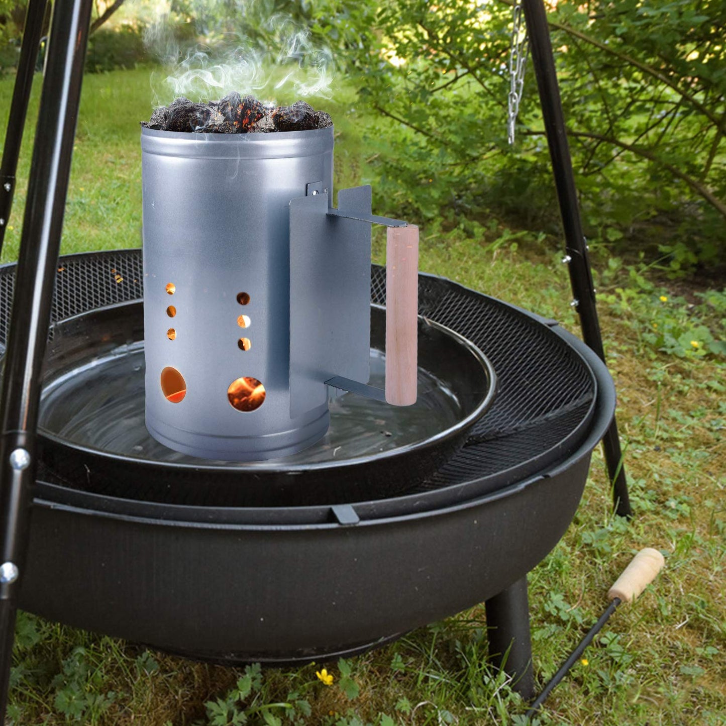 homenote Rapid Charcoal Chimney Starter Set Fireplace Accessories Lighter Cubes BBQ Heat Resistant Gloves Blower BBQ Tools（11.5" x 7" x 7"）