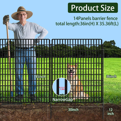 ULIOK 14 Panels Decorative Garden Fence Animal Barrier, Dog Fence Outdoor for Yard, 36 in(H) X 35.36 ft(W) No Dig Garden Fencing Outdoor, Dogs Rabbits Blocker Metal Wire Decorac Fences for Yard, Patio