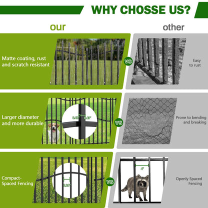 10 Panels No Dig Decorative Garden Fence with Gate - 40in H x 22.5ft L, Duty Square-Tall Heavy Duty Square Tube Animal Barrier, Rustproof Dog Fence for Outdoor Yard & Patio Protection