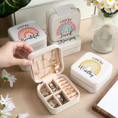 Kenning 6 Pcs Travel Jewelry Case Mother's Day Church Gifts Bulk Inspirational Rainbow Travel Jewelry Box for Women Teachers Gifts Portable Jewellery Storage Organizer Box for Rings Earrings Necklaces