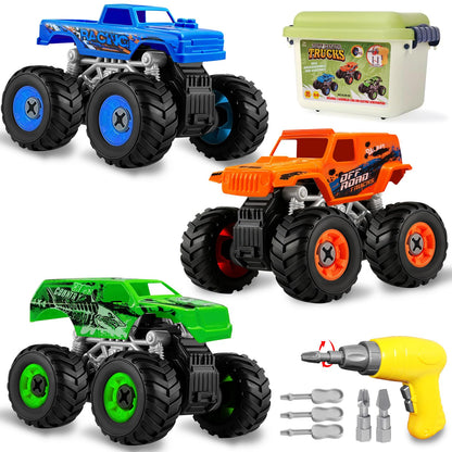 Bugrtarey Take Apart Monster Truck Toys for 3 4 5 6 7 8 Year Old Boys, STEM Educational Building Toys with Electric Drill & Storage Box, Kids Toys Christmas Birthday Gifts for Boys Girls Toddlers