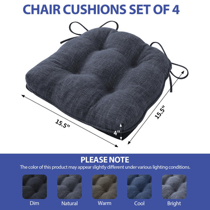IPYNBAP Chair Cushions for Dining Chairs Set of 4, Kitchen Chair Cushions, Chair Pads with Ties and Non Slip Backing, Tufted Memory Foam Seat Cushion 4 Pack, 15.5" x 15.5" x 4", Navy Blue