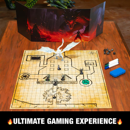 TIDYBOSS Dungeons and Dragons Foldable Battle Mats | 2 x Battle Grid Mats with Dungeon Master Screen | Wet & Dry Erase DND Board Game | DND Gifts & DND Accessories