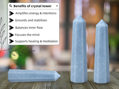 Amazing Gemstone Blue Calcite Celestite Crystal Towers ~ Natural Healing Crystal Point Obelisk for Reiki Healing and Crystal Grid (2" to 3" Inch)