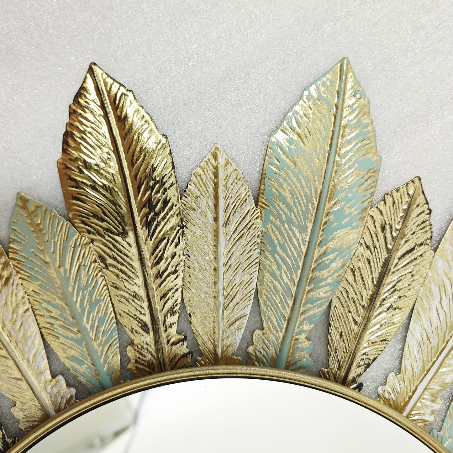 Fiskenet Plume Wall Decorative Mirror Feather Pinna Glass Mirrors Iron Green Grace Living Room Entrance Home Embellish