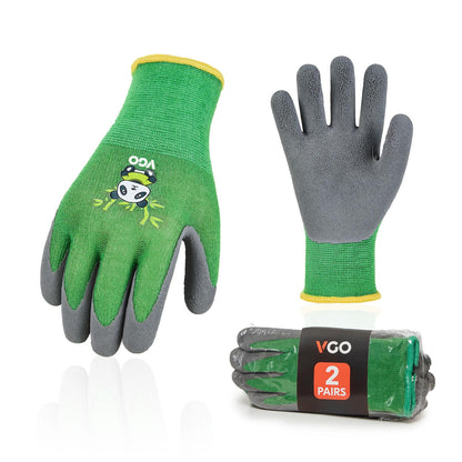 Vgo... 2-Pairs Age 5-7 Kids Garden Gloves, Bamboo Fibre Toddler Gardening Gloves, Children Yard Safety Work Gloves,Rubber(Size XXS, Green, KID-RB6026)