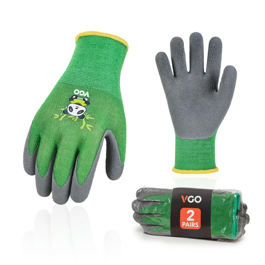 Vgo... 2-Pairs Age 5-7 Kids Garden Gloves, Bamboo Fibre Toddler Gardening Gloves, Children Yard Safety Work Gloves,Rubber(Size XXS, Green, KID-RB6026)