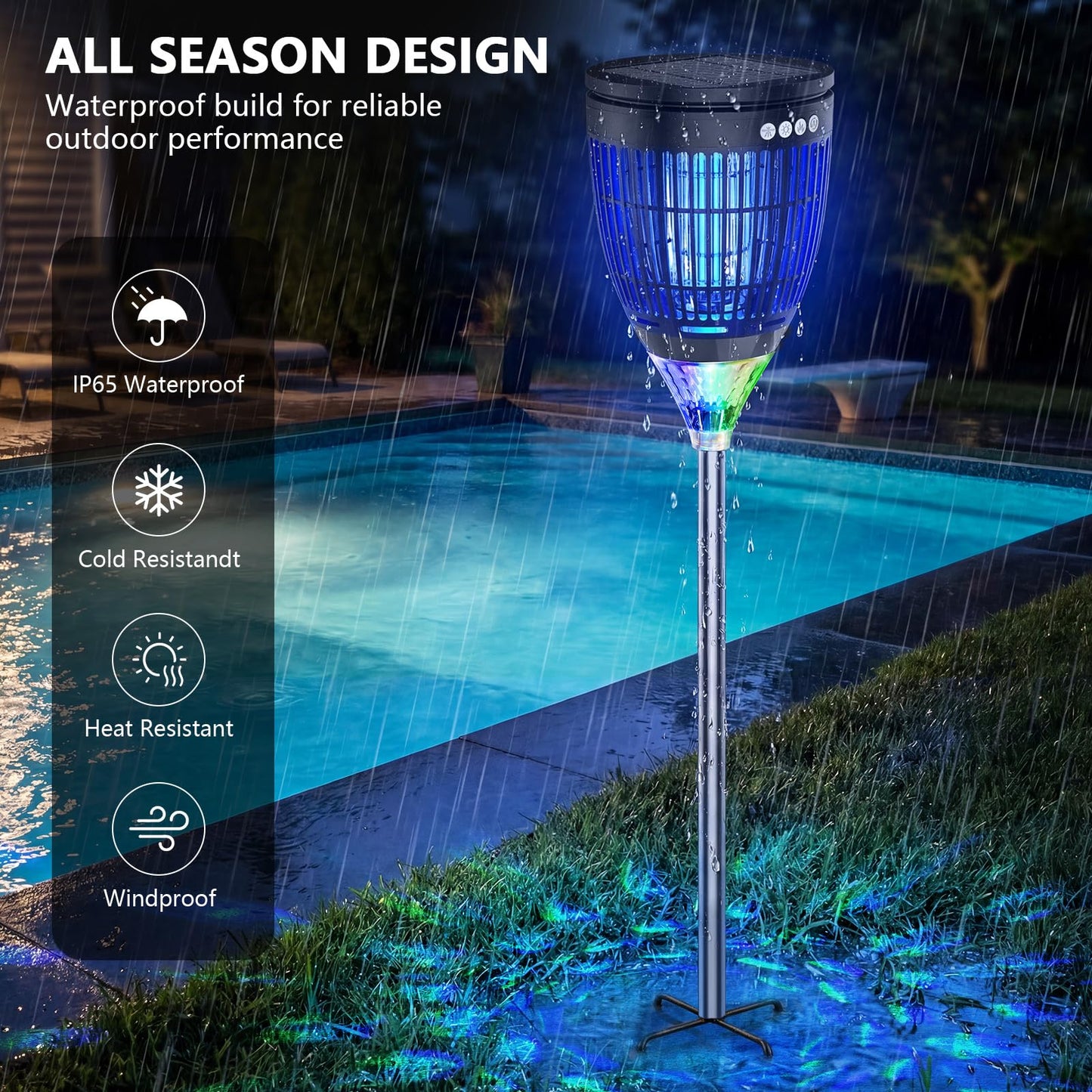 Solar Bug Zapper Outdoor, Jinyeda 4200V Mosquito Zapper with RGB Projector & Flame Lights, Cordless Mosquito Killer, USB Rechargeable Fly Insect Trap Waterproof Lighting Decor for Patio, Garden, Yard