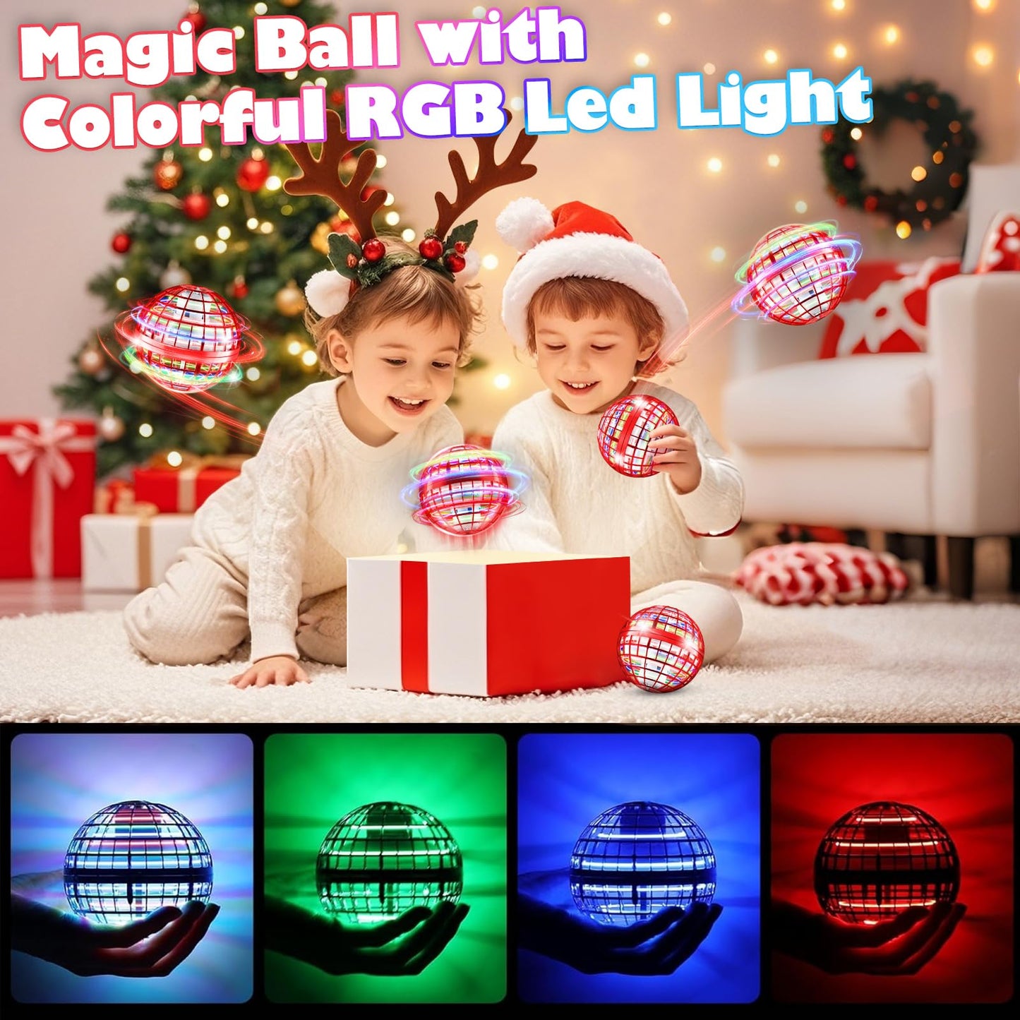 ANOEPUY Flying Orb Ball Toys 2025, Hover Boomerang Spinner Fly Ball Toys for Kids Teen Boys Girls, Soaring Hand Controlled Mini Drone Cosmic Globe Spinning Birthday for 6 7 8 9 10 11 12(Red)