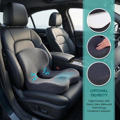 ZUAMEGUMemory Foam Car Seat Cushion – Ergonomic Driver Cushion for Sciatica & Tailbone Pain, Breathable Non-Slip Car Seat Pad for Car, Office Chair, Wheelchair