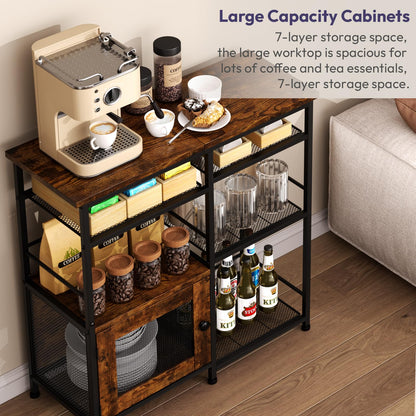 SWTYMIKI Coffee Bar Cabinet Station - Farmhouse Small Coffee Stand Station with Doors, Rustic Storage Organizer for Kitchen, Buffet Sideboard Cabinet Table for Home, Office, Corner, Bar, Espresso